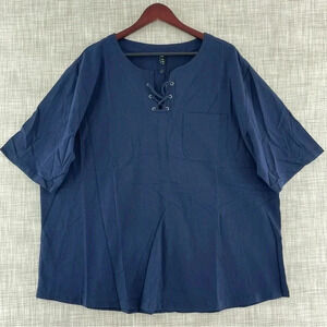 NWT Delie Blue Lace up Round Neck Short Sleeve Top 3XL 8235/8